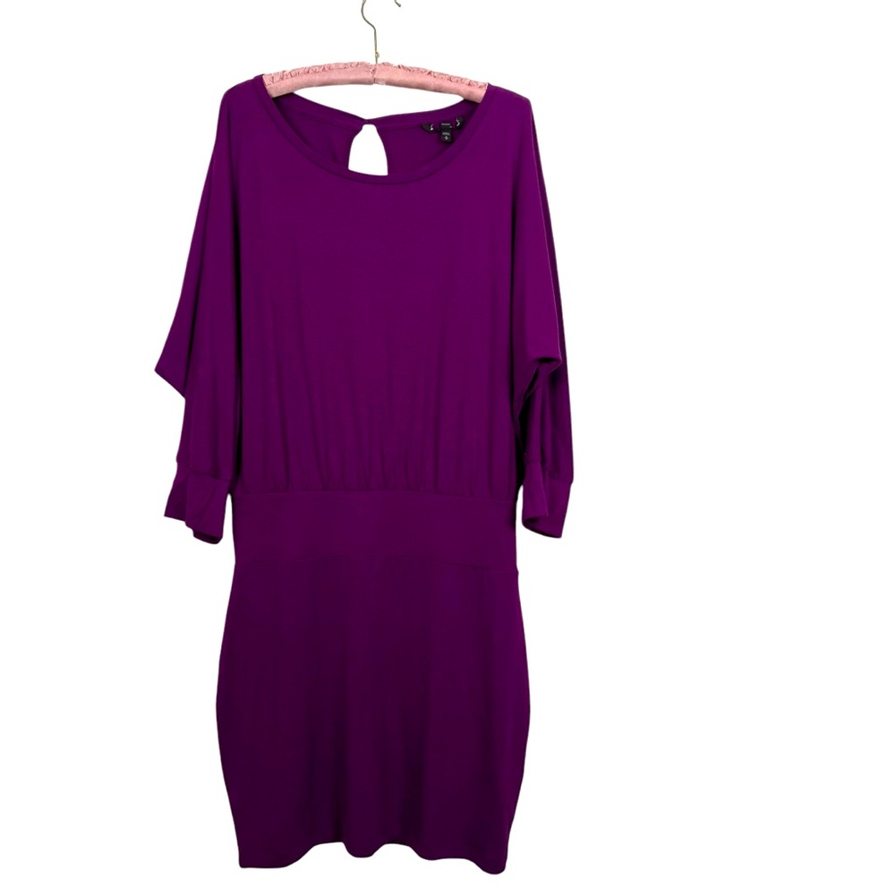 Express Purple Dress 3/4 Sleeve Empire Waist Medium Keyhole Closure On Back